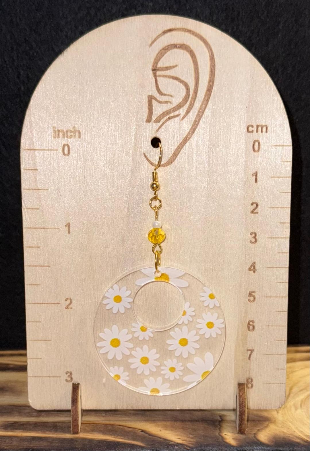 NEW Large Acrylic Daisy Hoop & Yellow Glass Bead Earrings