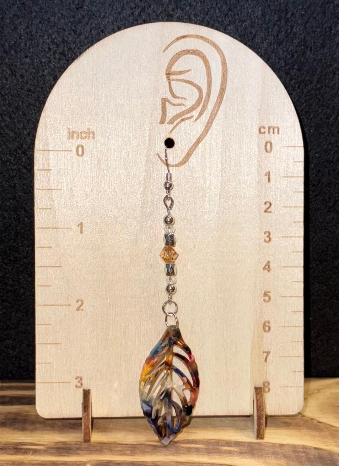 NEW Long Bohemian Acrylic Hollow Double Sided Leaf & Beaded Earrings