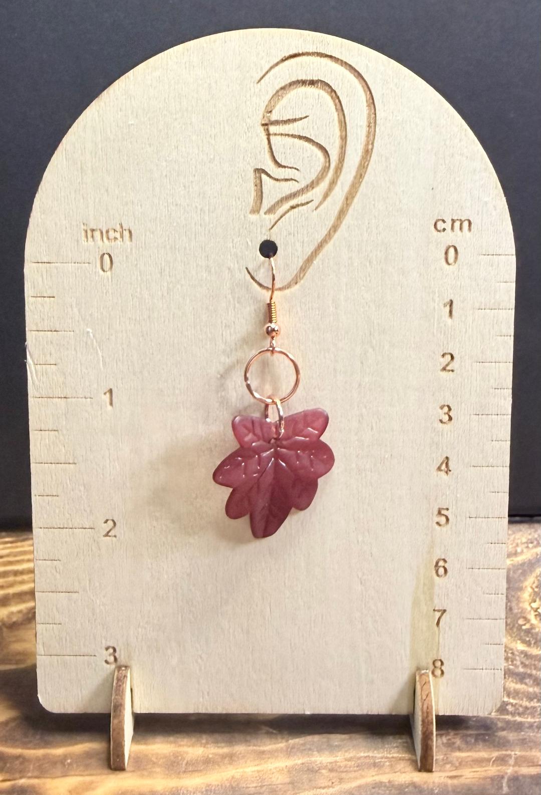 NEW Acrylic Leaf Earrings in Burgundy w/ Rose Gold Accents