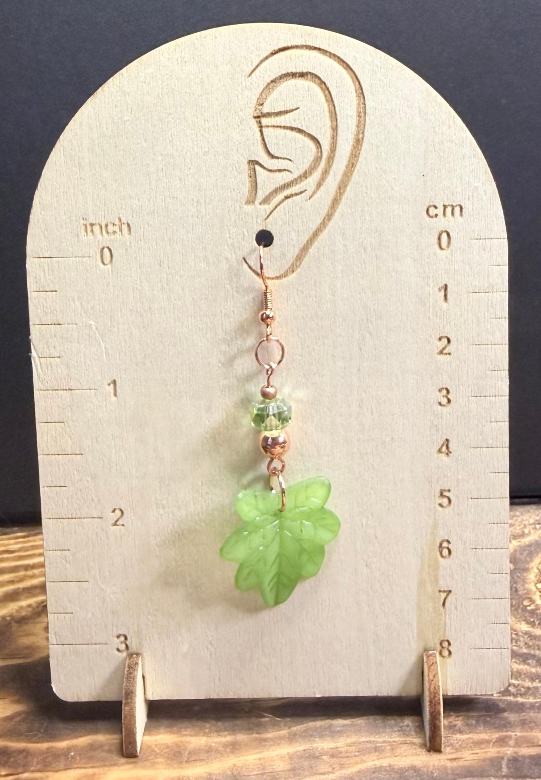 NEW Acrylic Leaf Earrings in Green w/ Glass Faceted Beads