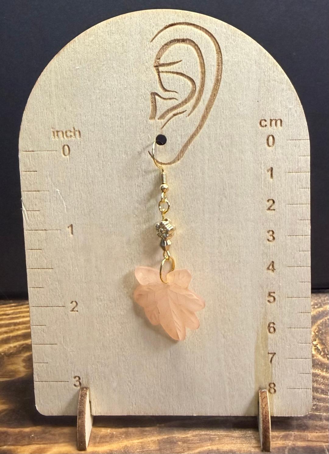 NEW Acrylic Leaf Earrings in Pink / Beige w/ Flower Goldtone Beads