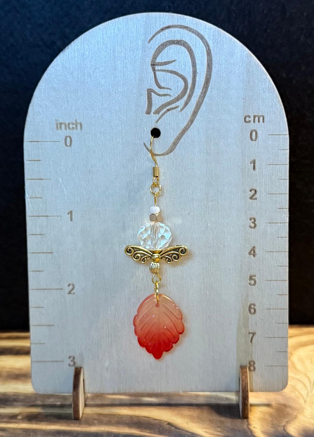 NEW Amber Leaf & Butterfly Wings Earrings w/ Large Faceted Beads