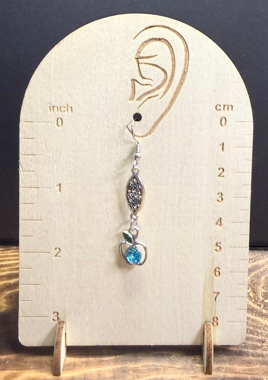 NEW Apple Earrings w/ Teal Rhinestone Center & Filigree Charms