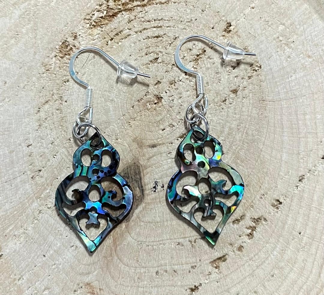 NEW Art Deco Design Abalone Finish Drop Earrings