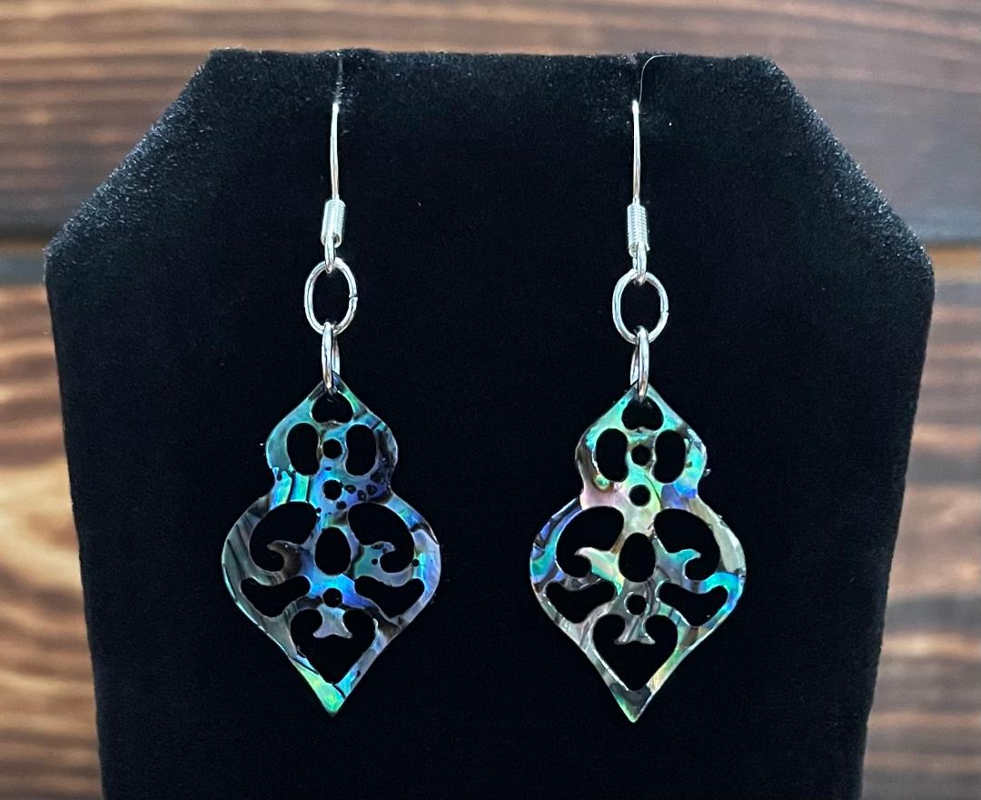 NEW Art Deco Design Abalone Finish Drop Earrings