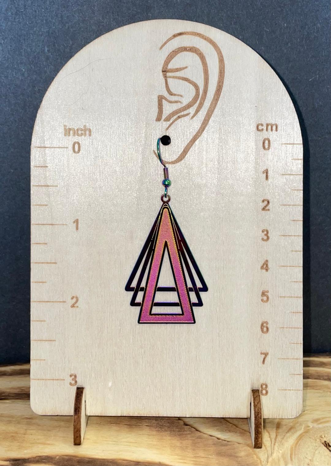 NEW Art Deco Triangle Iridescent Laser Cut Drop Earrings