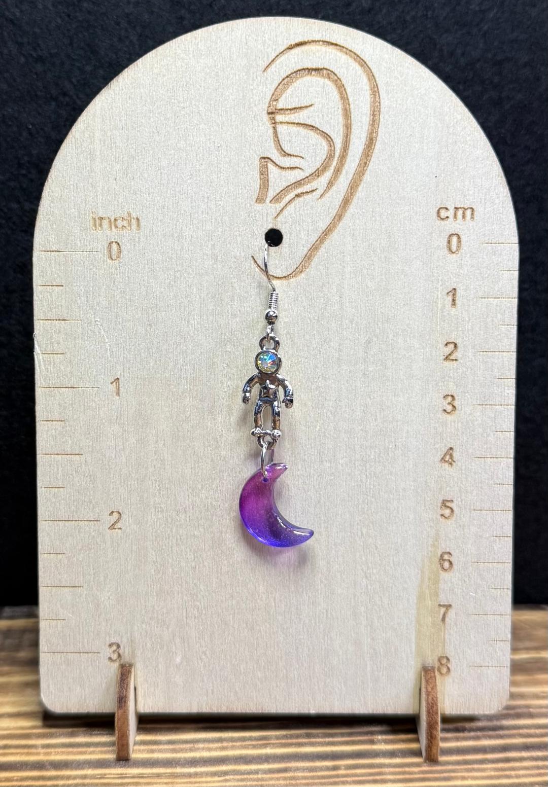 NEW Man on the Moon Astronaut Earrings w/ Purple Moon