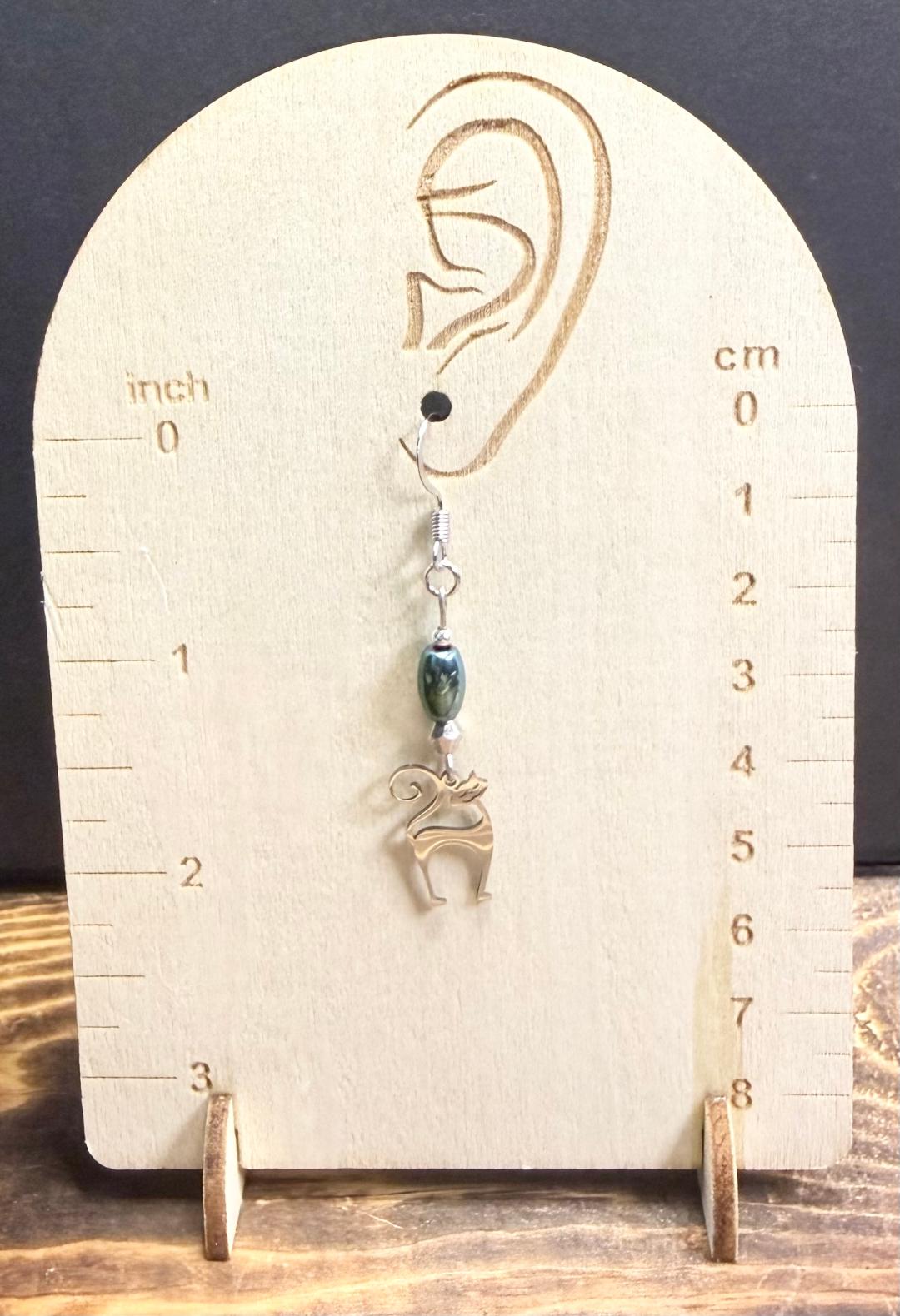 NEW Silver Stainless Steel Happy Atomic Cat Earrings w/ Green Hematite Beads