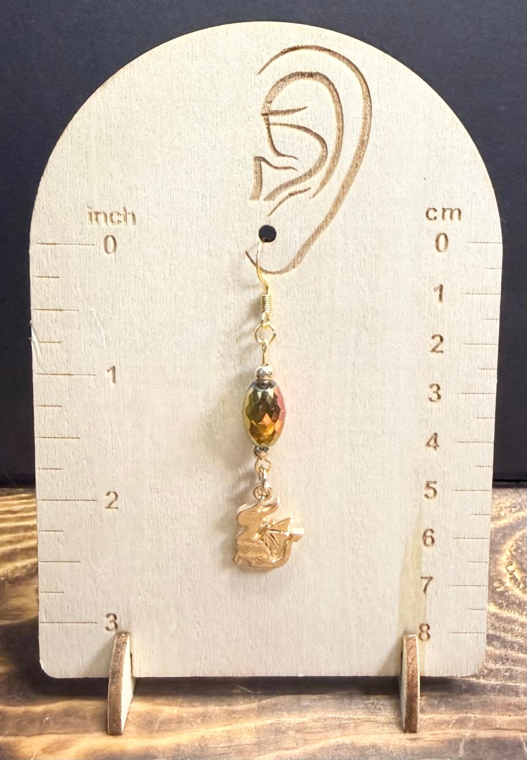 NEW Baby Dragon Earrings w/ Oval Faceted Iridescent Beads