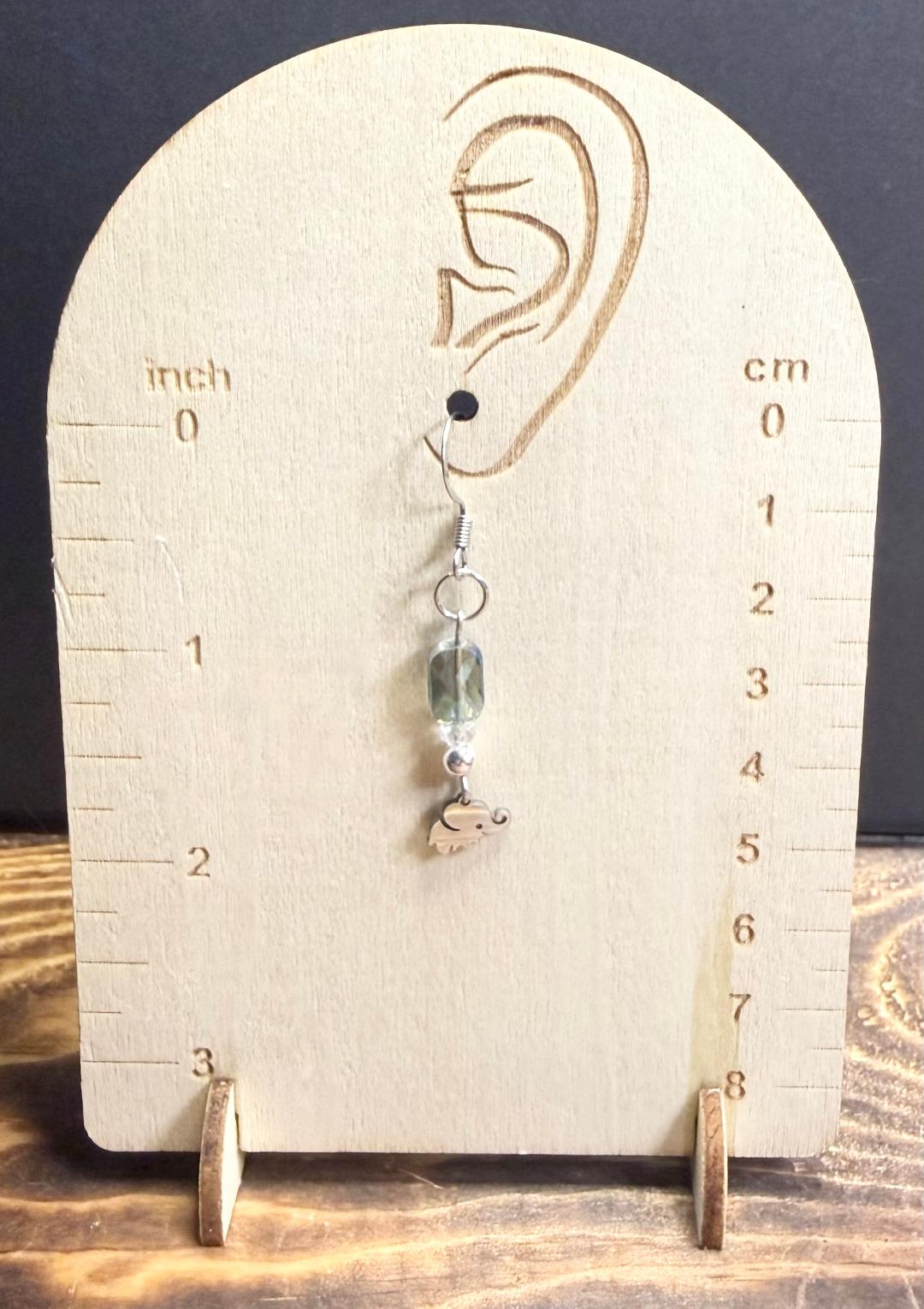 NEW Baby Elephant Stainless Steel Charm Earrings w/ Plated Glass Beads