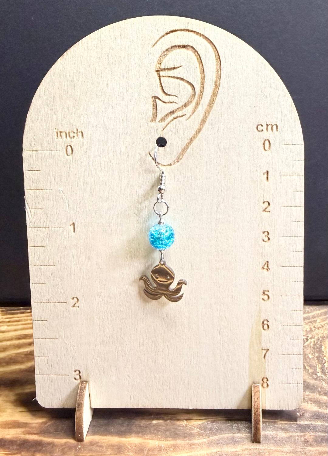 NEW Baby Octopus Earrings w/ Aqua Blue Glass Beads