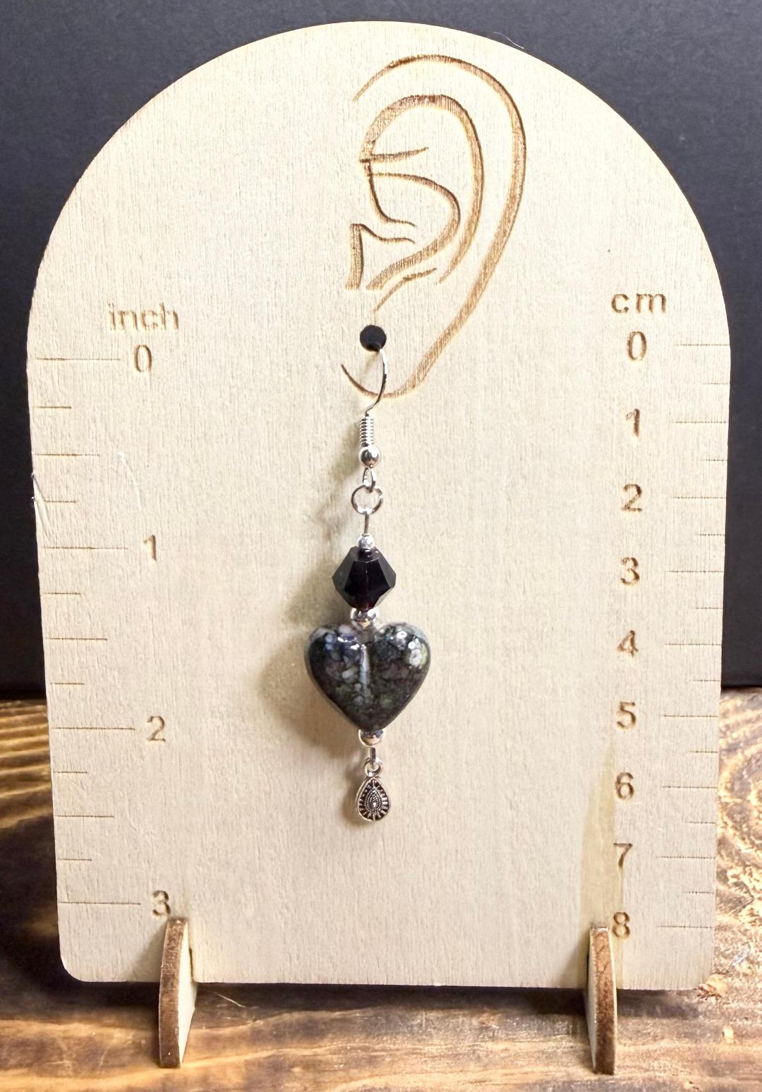 NEW Bandhani Style Painted Black Heart Charm Earrings