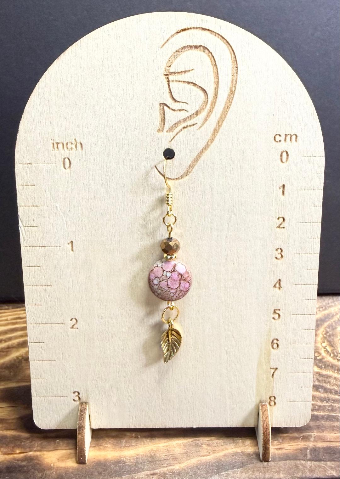 NEW Bandhani Style Brown & Pale Pink Round Earrings w/ Plated Glass Beads