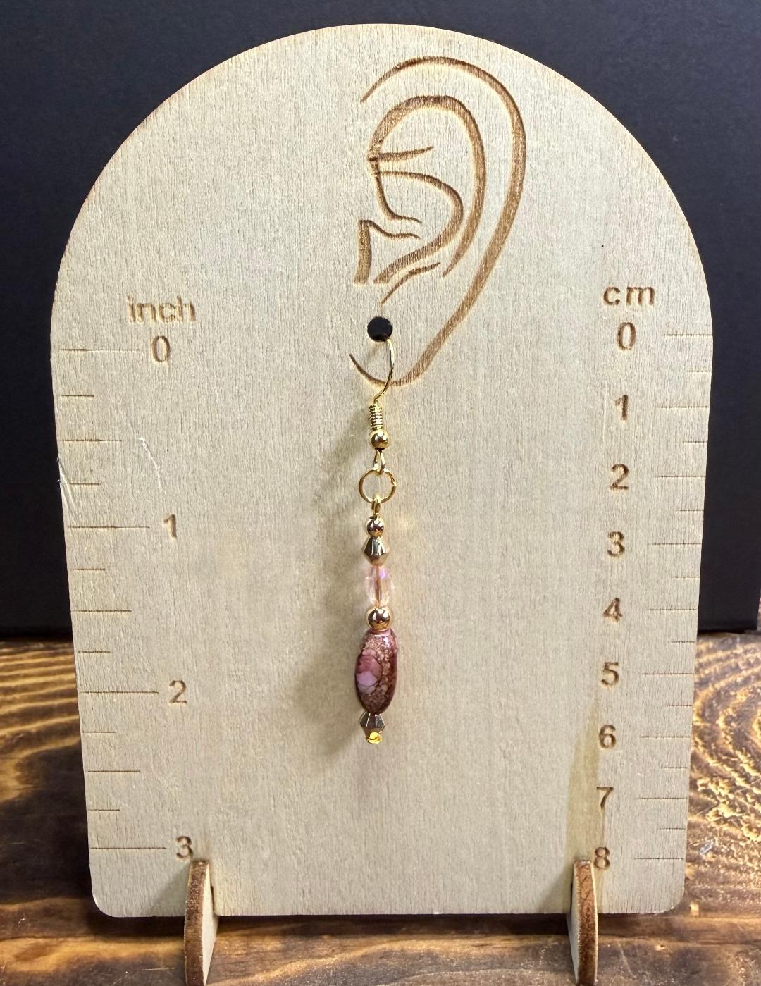 NEW Bandhani Style Painted Oval Brown & Pink Charm Earrings