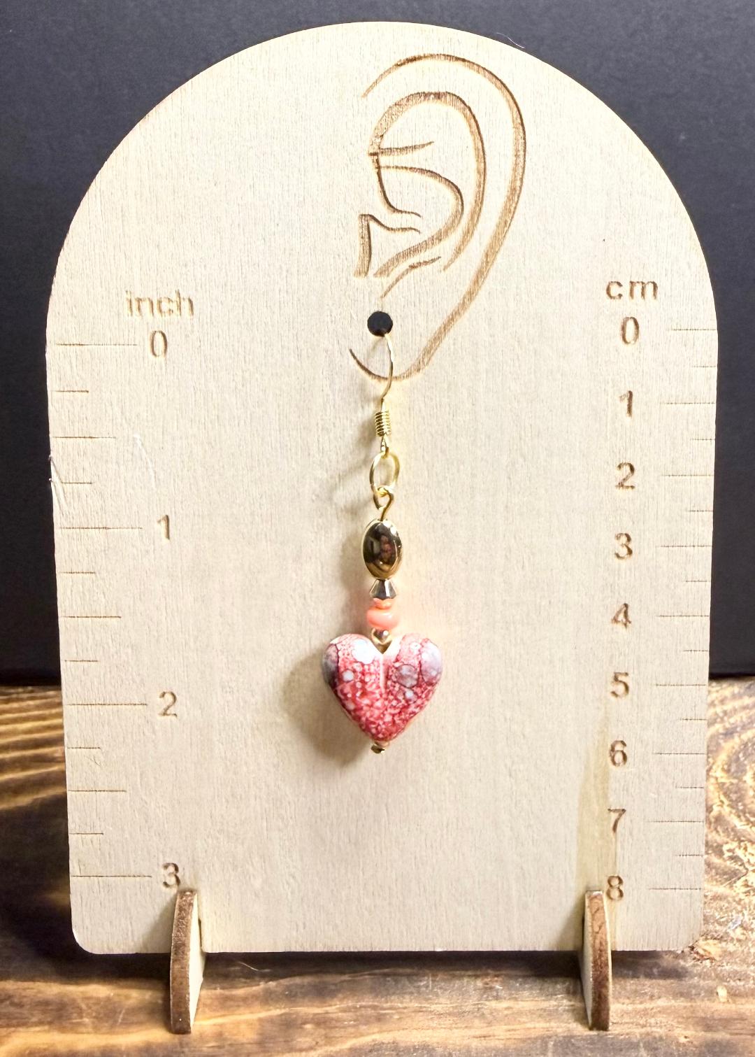 NEW Bandhani Style Painted Coral Pink Heart Charm Earrings