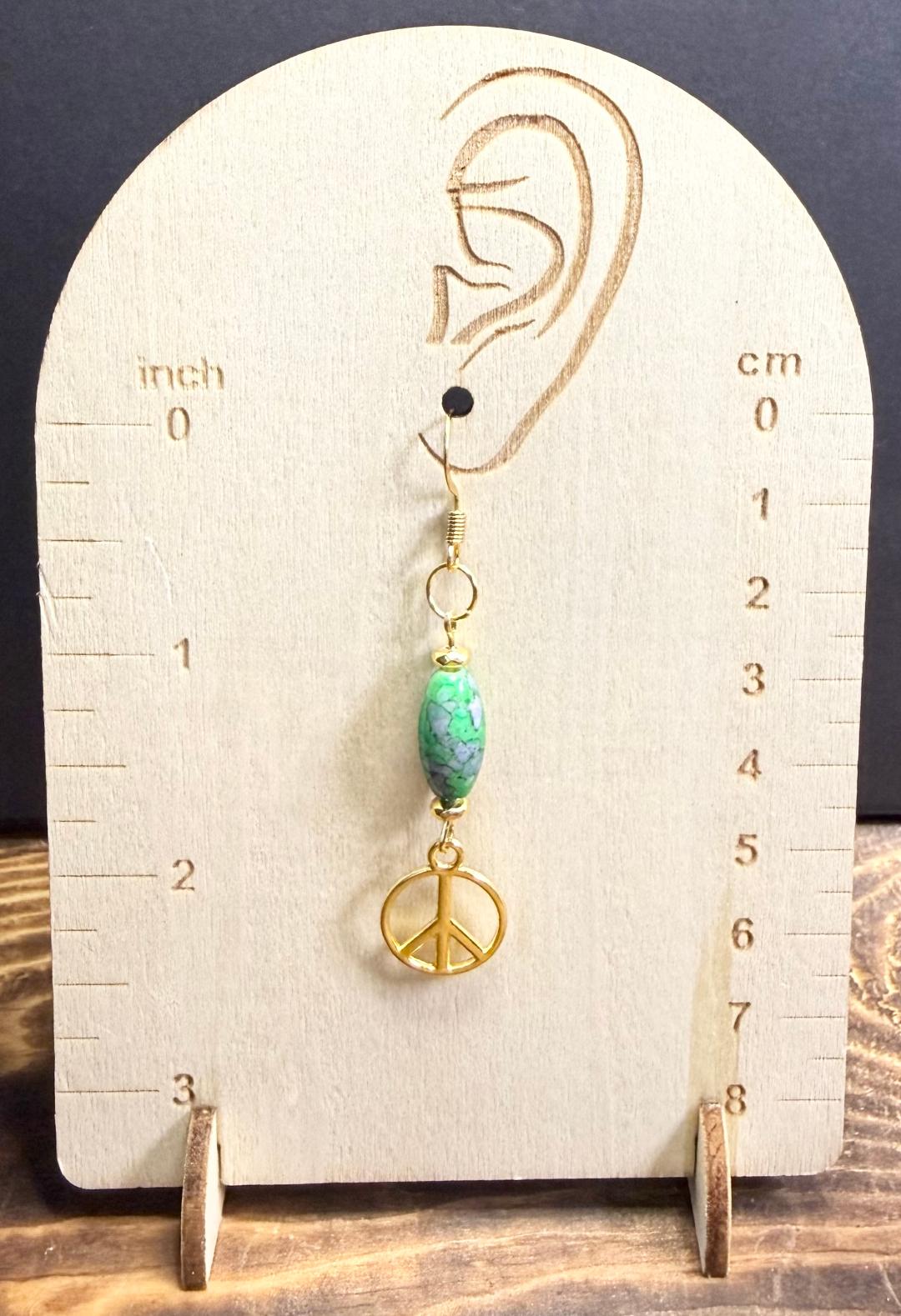 NEW Bandhani Style Oval Rice Bead Earrings w/ Peace Sign Charm