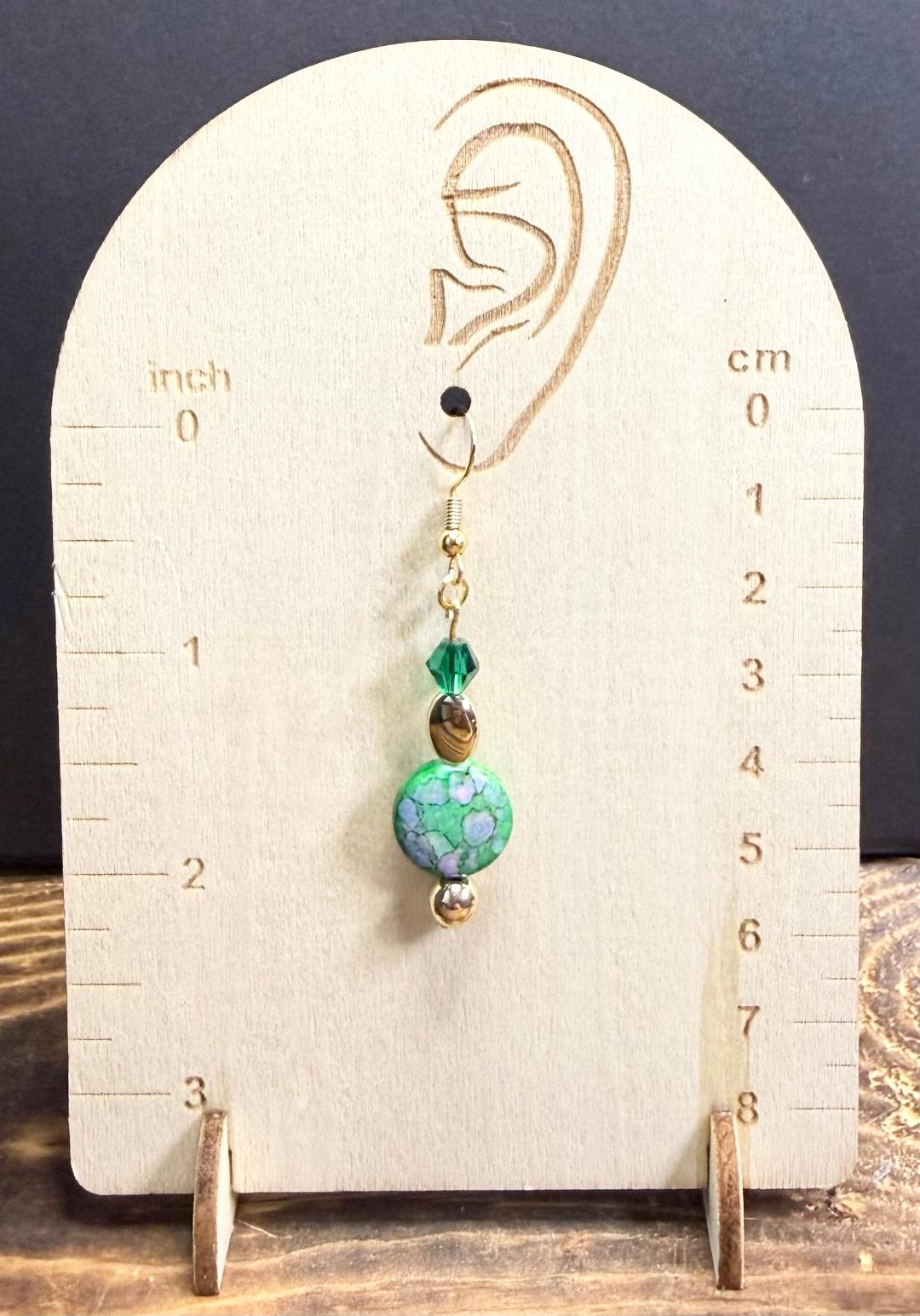 NEW Bandhani Style Round Green Earrings w/ Glass Beads