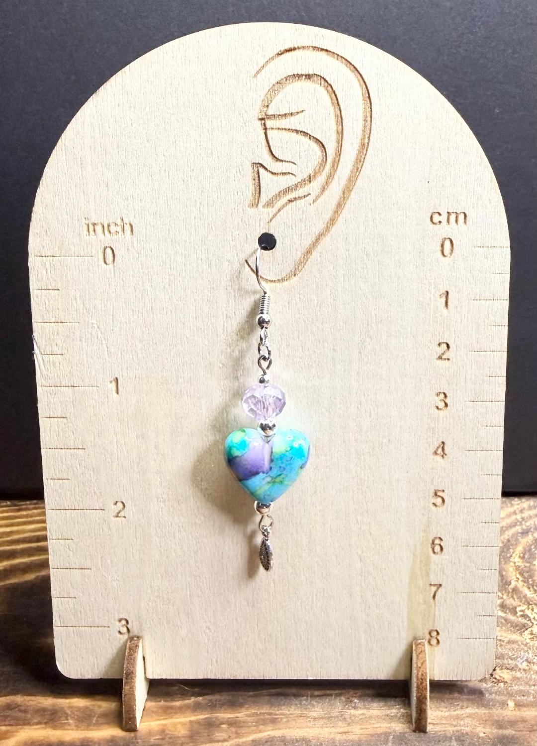 NEW Bandhani Style Painted Teal Blue Heart Charm Earrings