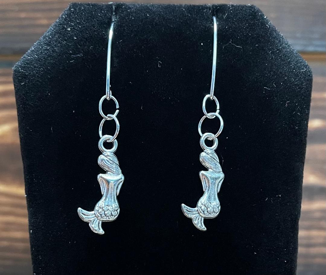 NEW Mermaid Fish Tail Charm Earrings with French V-Shaped Earring Hooks