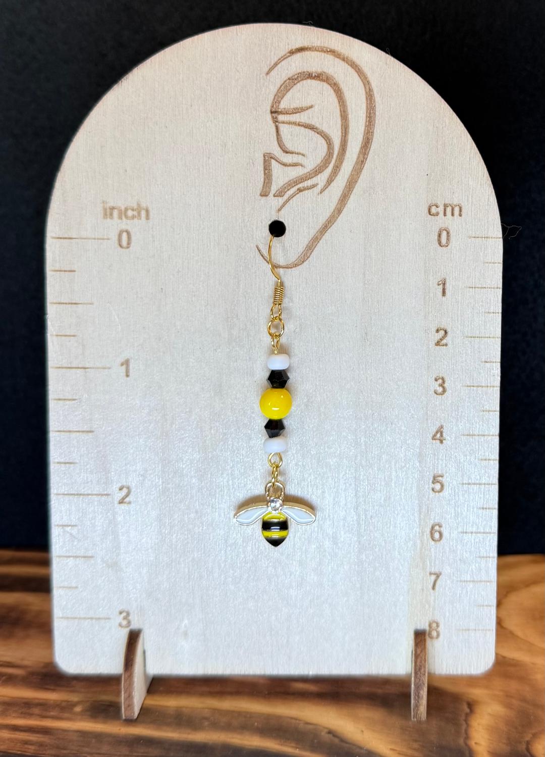 NEW Enamel Bee Charm Earrings w/ Matching Glass Beads