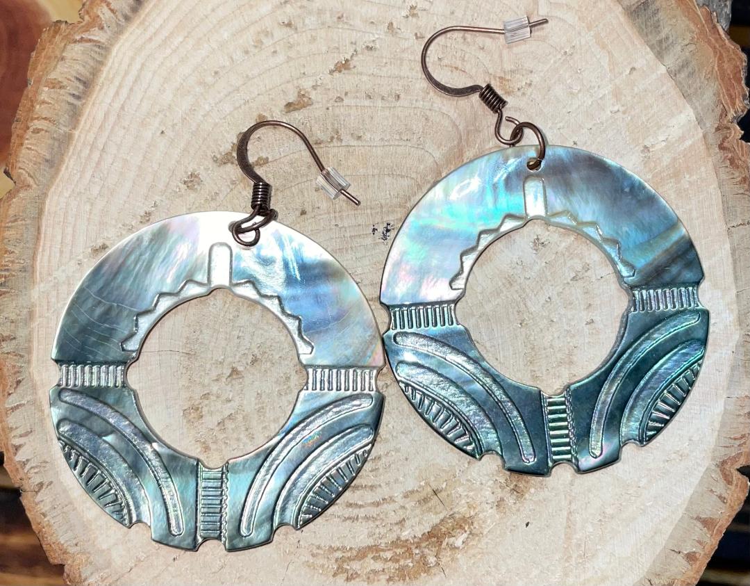 NEW Exotic Large Hoop Mother of Pearl Drop Earrings
