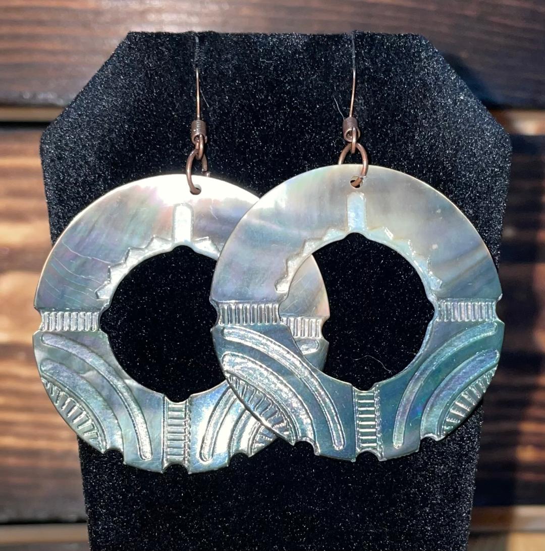 NEW Exotic Large Hoop Mother of Pearl Drop Earrings