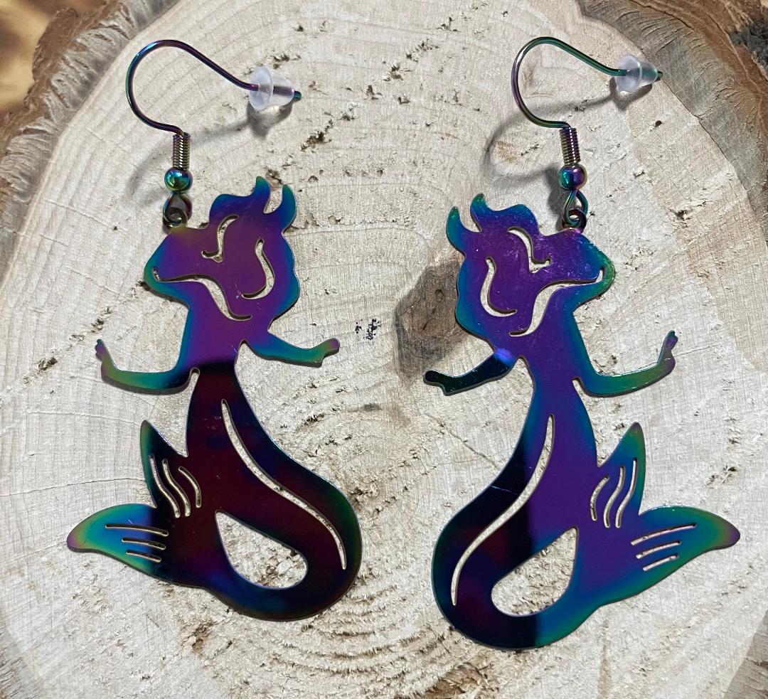 NEW Large Mermaid Iridescent Laser Cut Drop Earrings