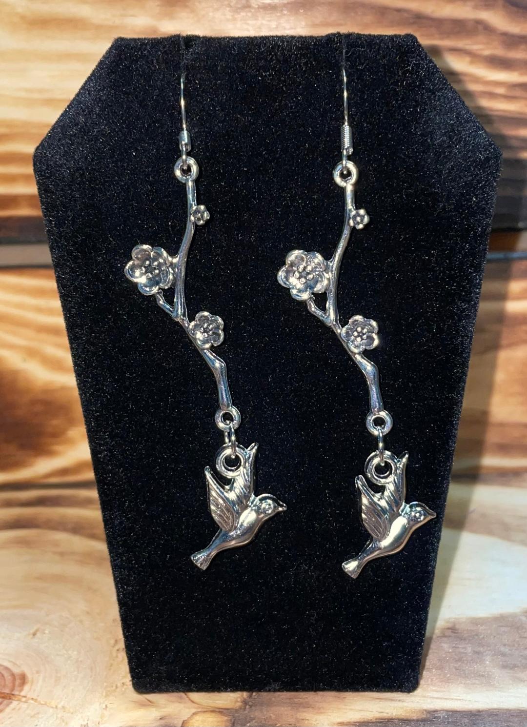 NEW Bird & Flower Branch Dangle Drop Earrings