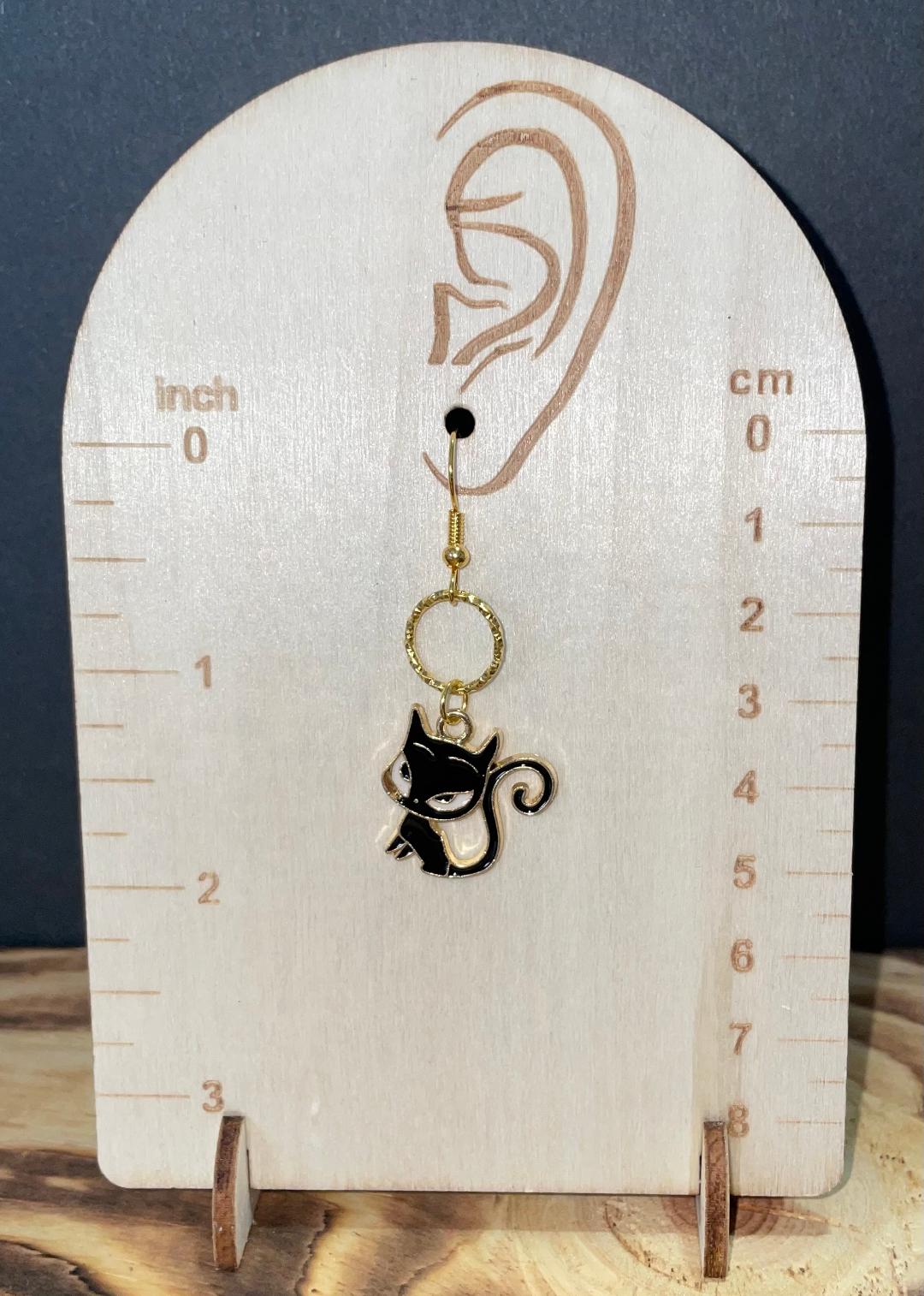 NEW Atomic Cat / Kitten Black Gold Alloy Earrings