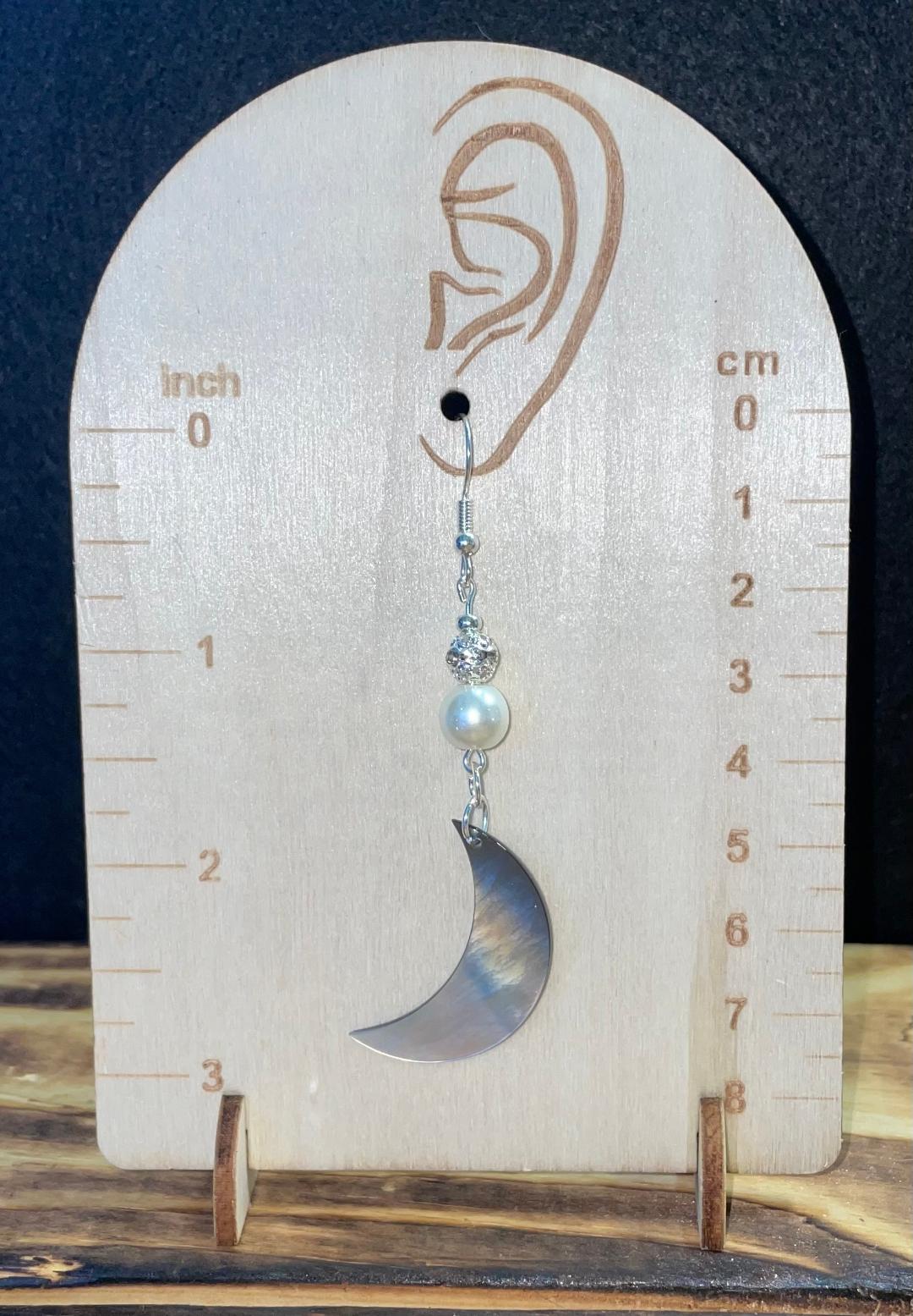NEW Natural Black Lip Shell Moon Earrings w/ White Beads
