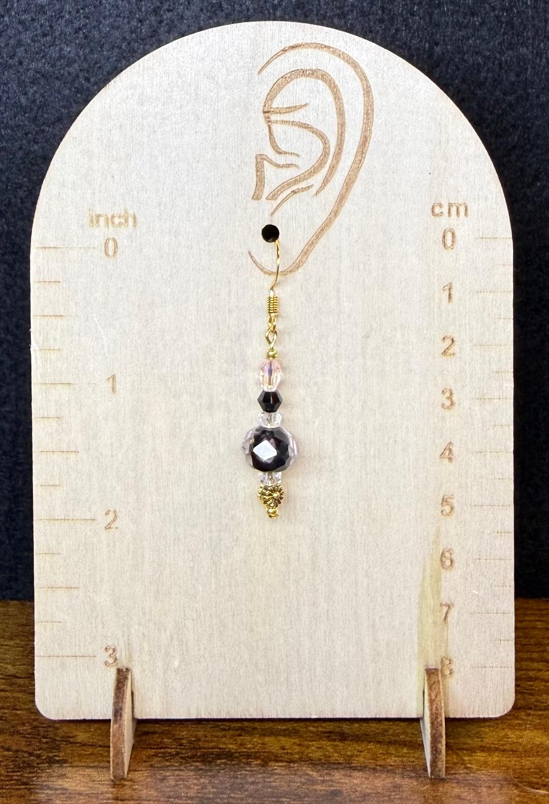 NEW Faceted Glass Pink & Black Hidden Flower Beaded Earrings