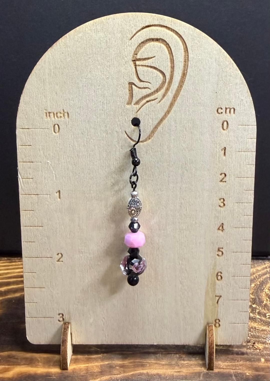 NEW Black & Pink Rose Glass Beaded Earrings