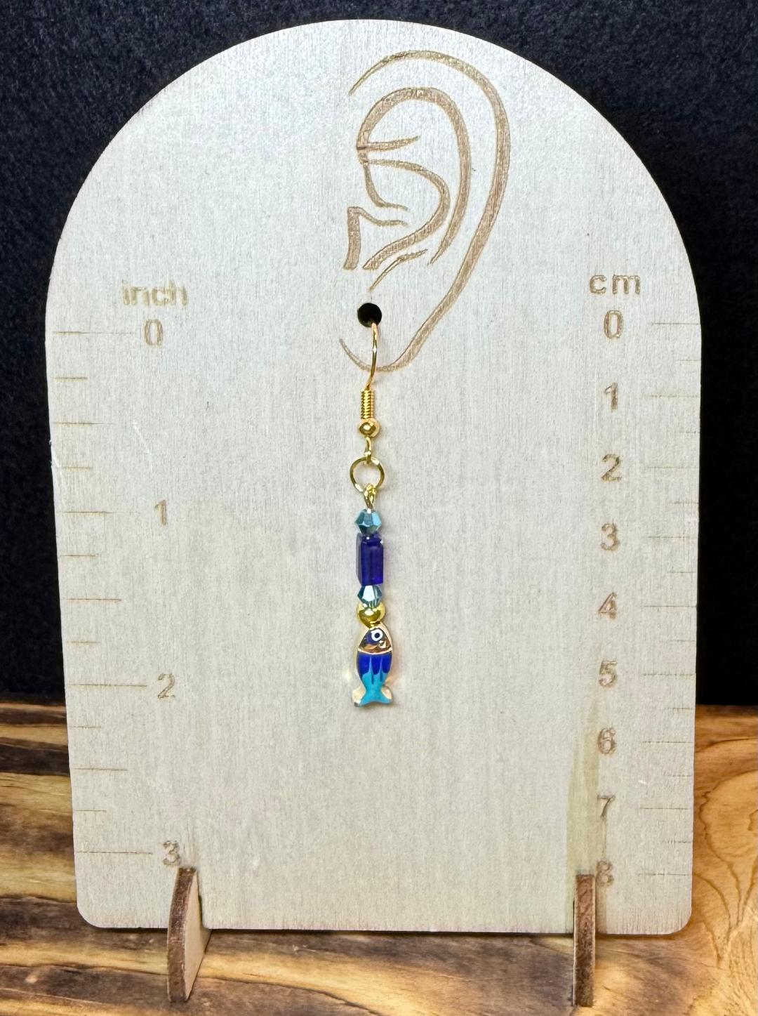 NEW Cutest Enamel Teal & Blue Fish Charm Earrings w/ Glass Beads