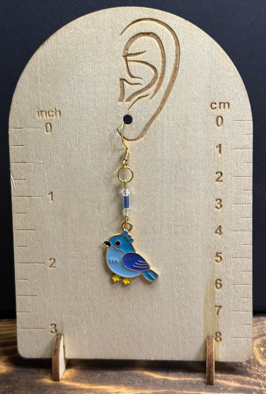 NEW Blue Bird Enamel Charm Earrings w/ Czech Glass Blue Beads
