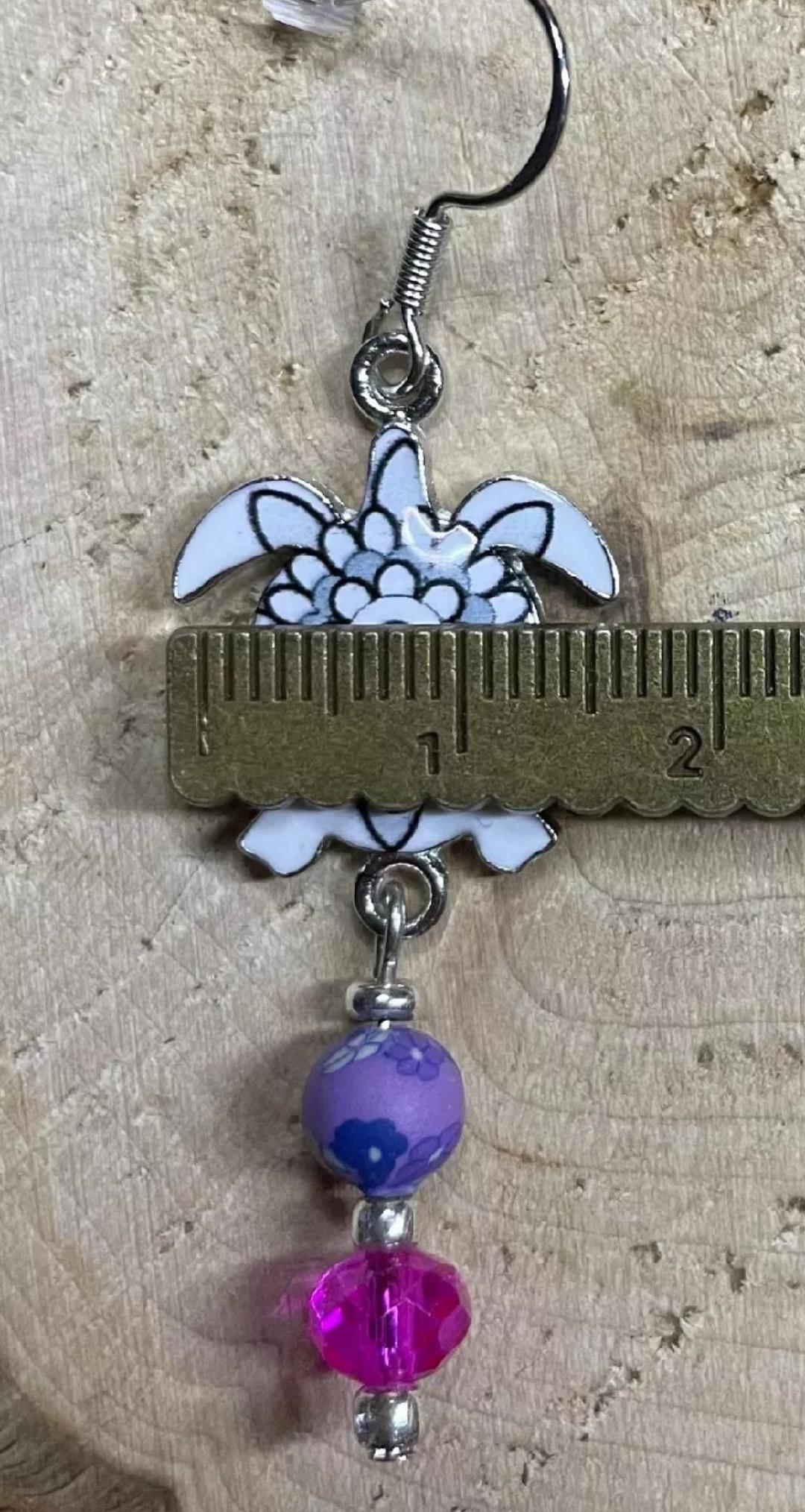 NEW Handmade Boho Hippie Blue Sea Enamel Turtle Charm & Beaded Earrings