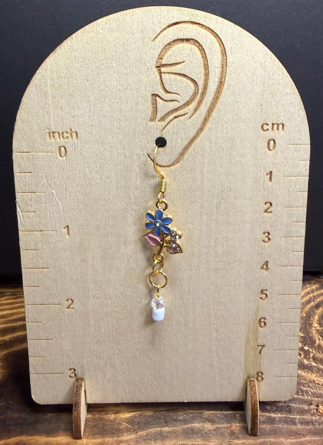 NEW Blue & Pink Flower w/ Rhinestone Charm Earrings