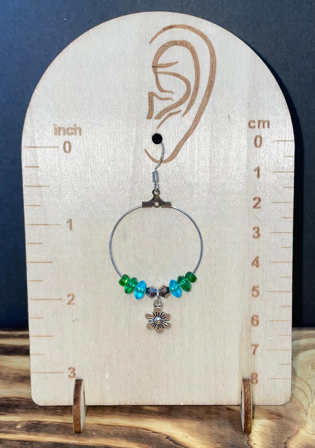 NEW Hippie Boho Silver Tone Hoop Beaded Flower Earrings