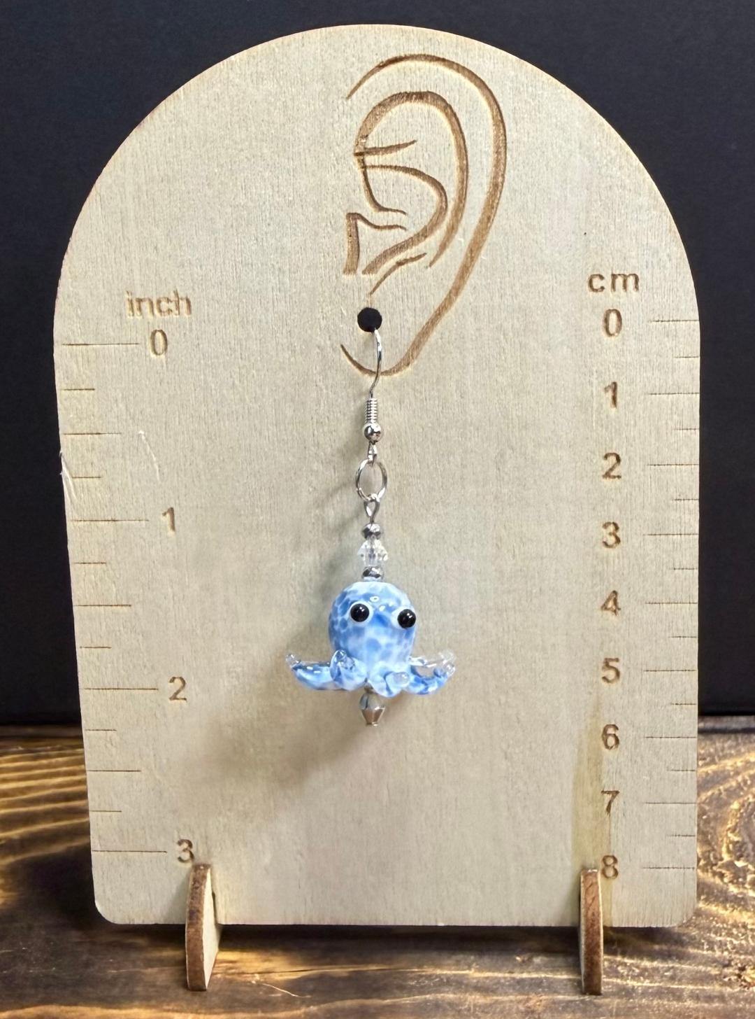 NEW Lampwork Marbled Glass Blue Octopus Earrings w/ Glass Beads