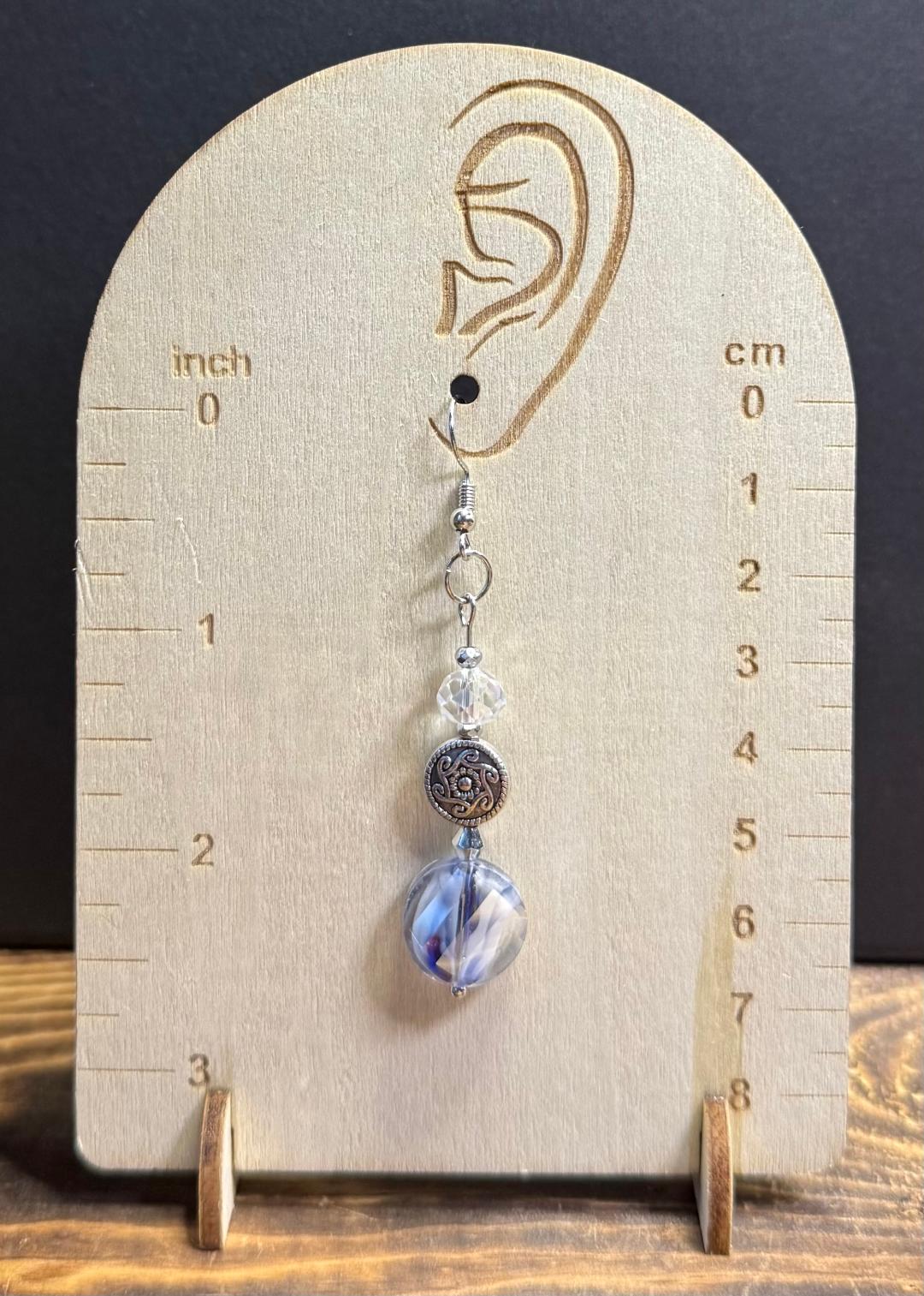 NEW Blue Marbled Glass Charm Earrings w/ Clear Glass Beads