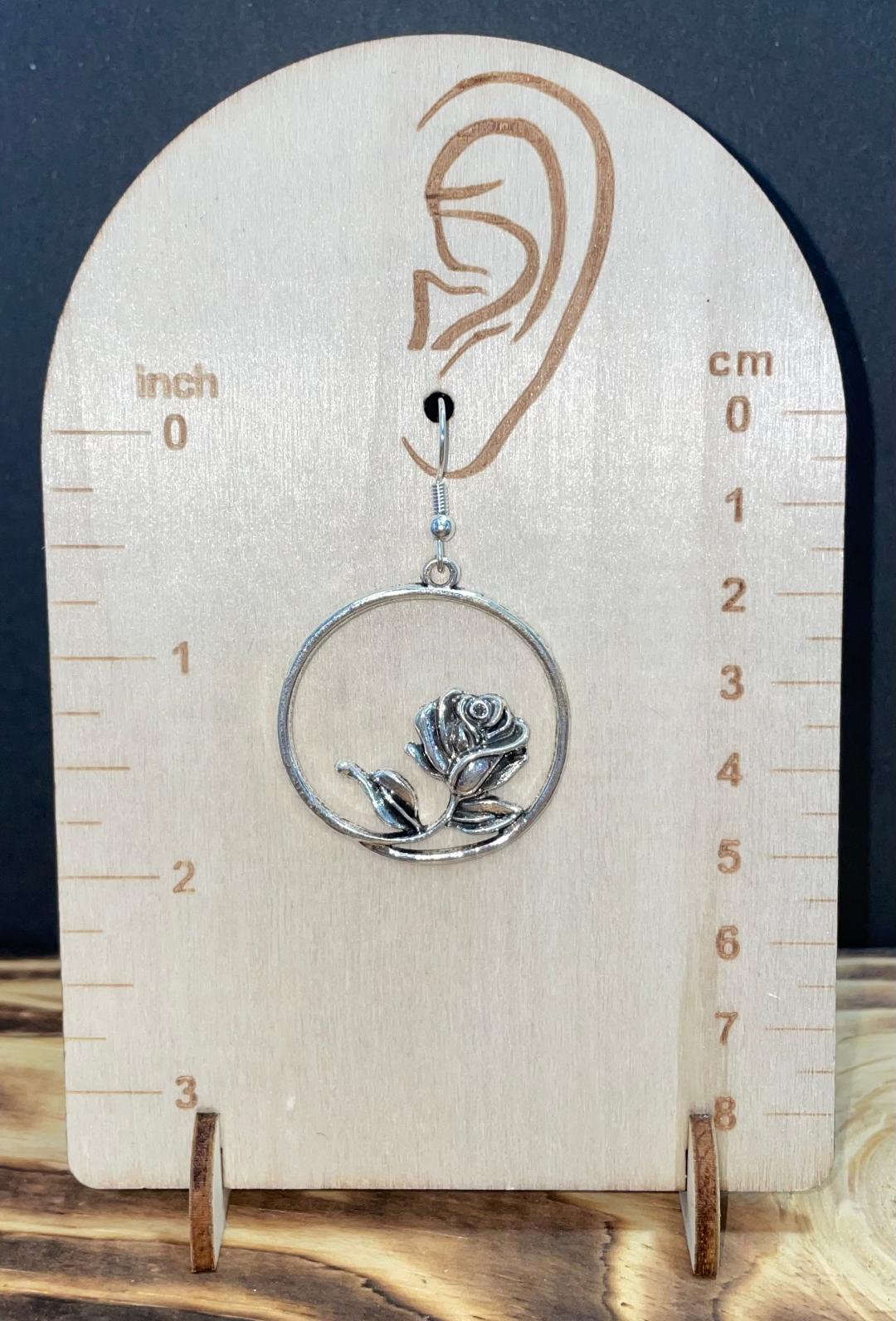 NEW Boho Silver Tone Hoop w/ Romantic Rose Earrings