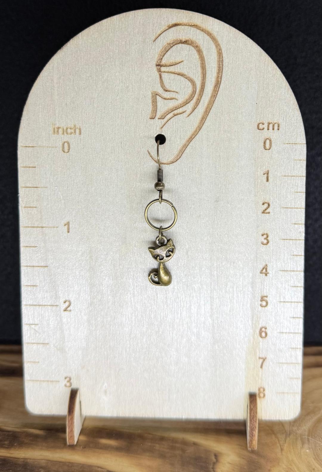 NEW Bronze Tone Retro Atomic Cat Earrings