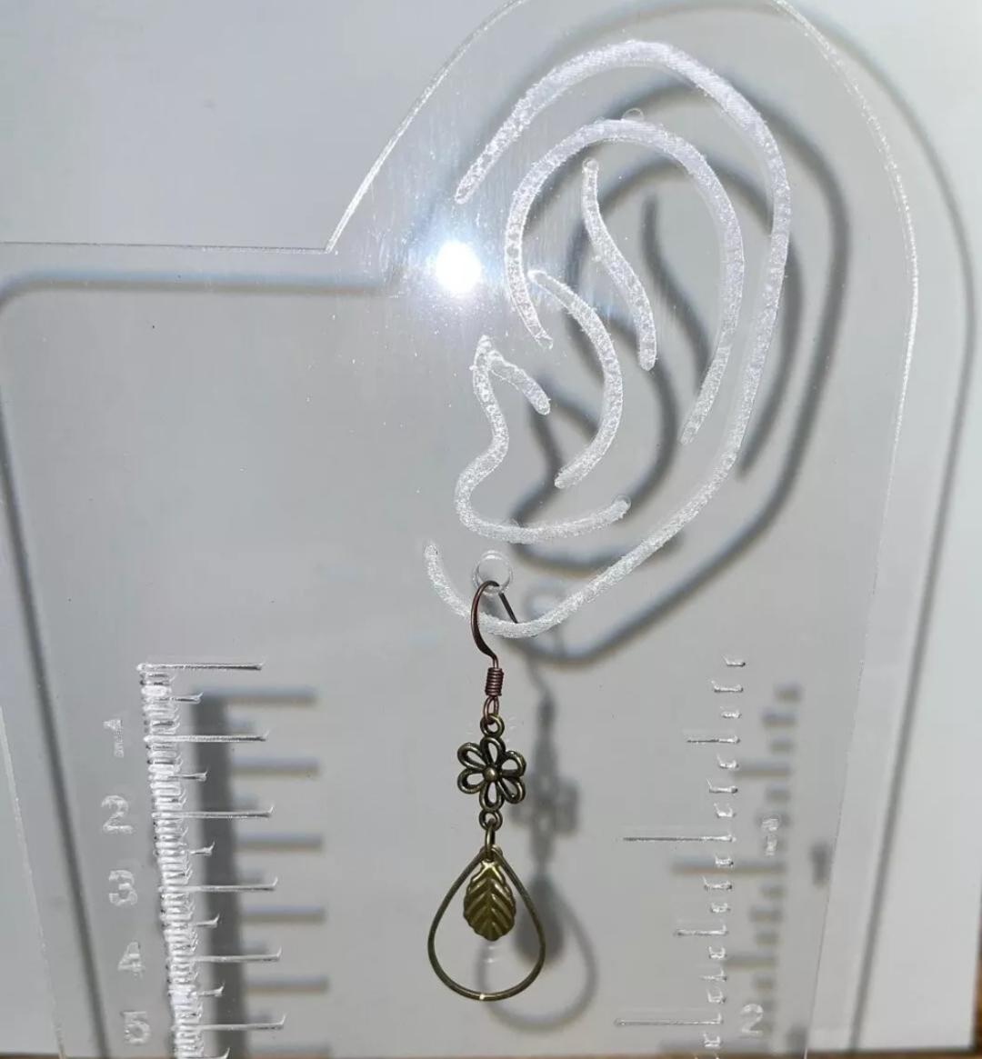 NEW Bronze Tone Boho HIppie Flower Leaf Teardrop Hoop Drop Earrings