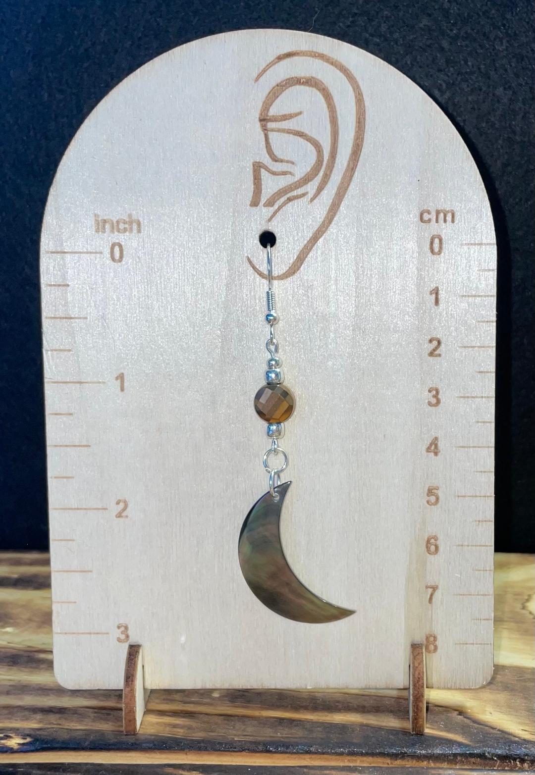 NEW Natural Black Lip Shell Crescent Moon Earrings w/ Brown Faceted Beads