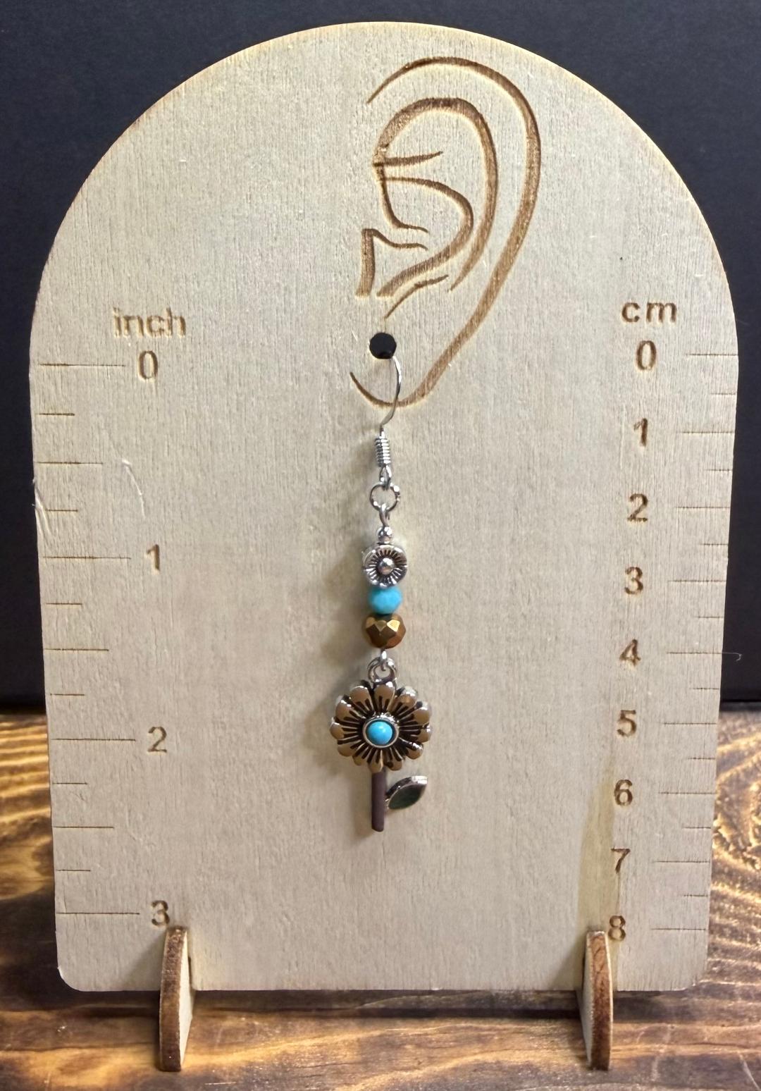 NEW Warm Brown Petal Daisy Earrings w/ Glass Faceted Beads