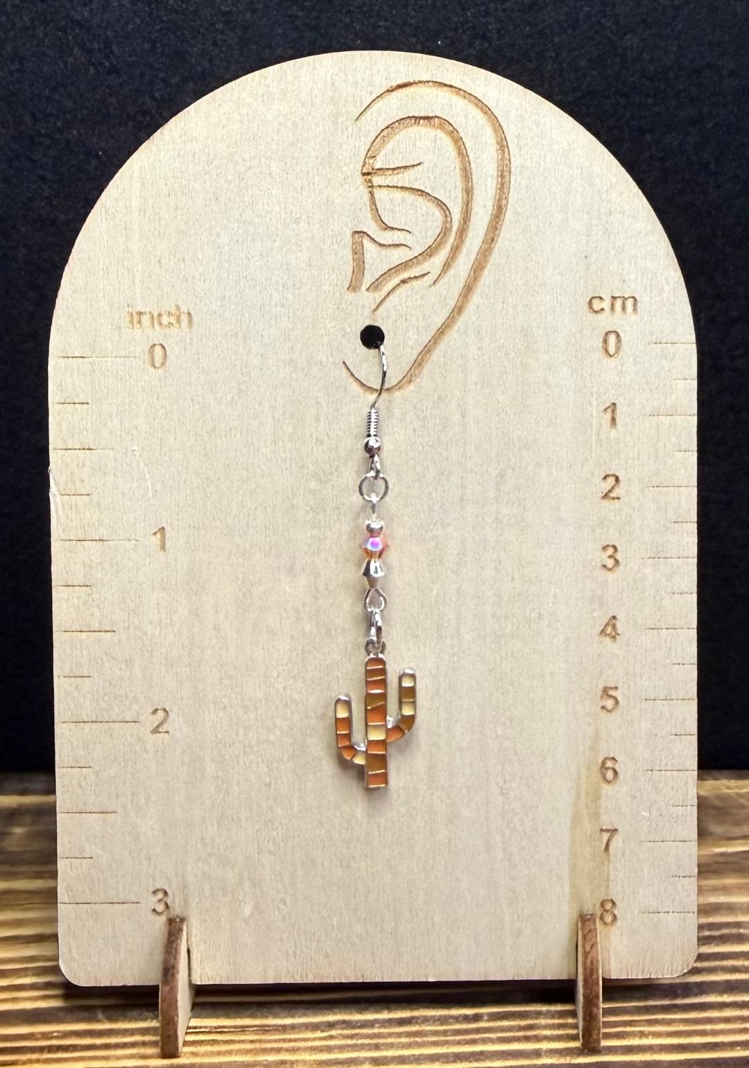 NEW Warm Brown & Orange Cactus Earrings w/ Amber Glass Beads
