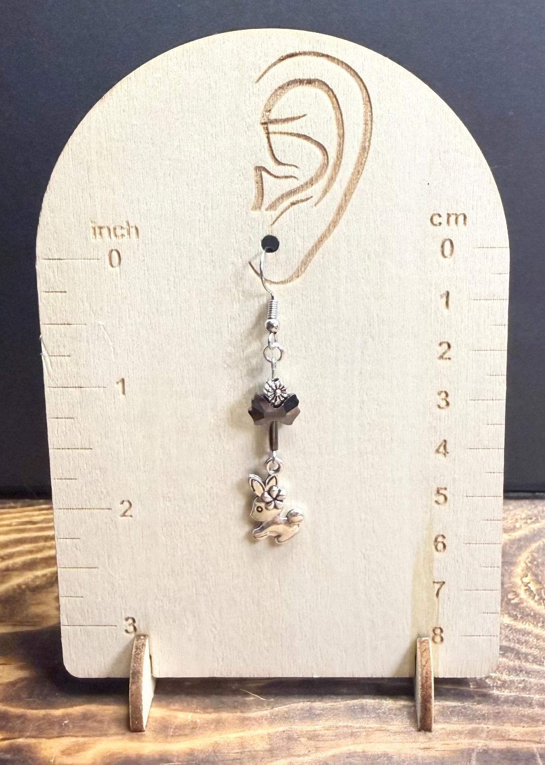 NEW Baby Bunny Rabbit Earrings w/ Flower & Bow Beads