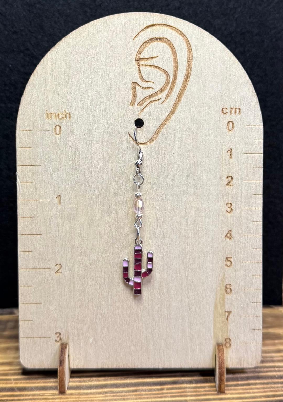 NEW Pink & Burgundy Cactus Earrings w/ Pale Pink Glass Beads