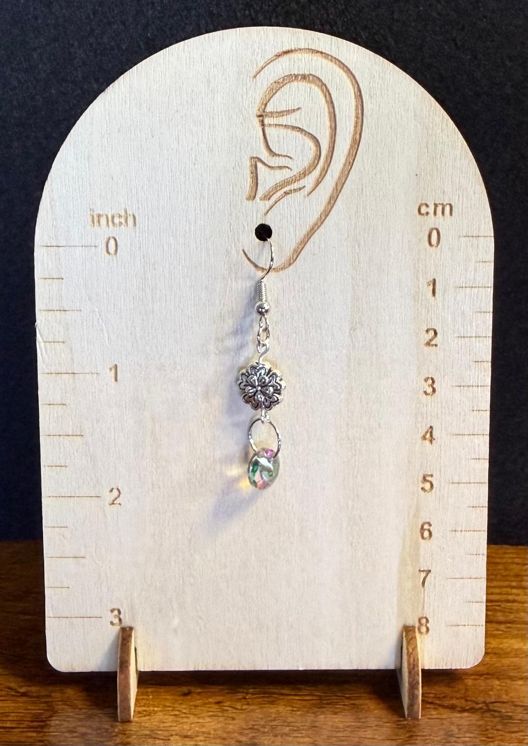 NEW Celtic Flower Bead Earrings w/ Iridescent Rainbow Gem
