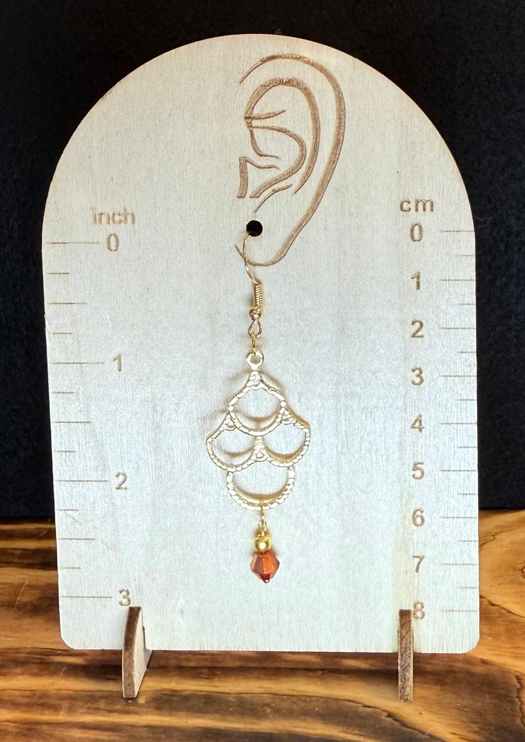 NEW Gold Tone Chandelier Earrings w/ Amber Beads