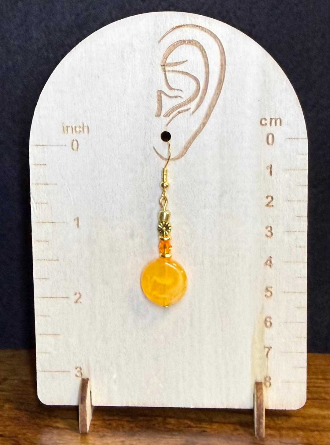 NEW Round Yellow Marbled Charm w/ Flower & Glass Beaded Earrings